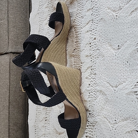 Steve Madden Espadrille Woven Cross Buckle Strap‎ Women 7 1/2 Black Sandals - Picture 4 of 12
